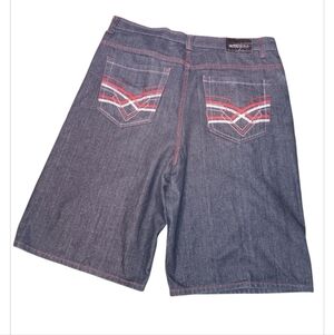 Vintage Hurban Label Blue Jean Shorts with Red and White Stitching Sz 40